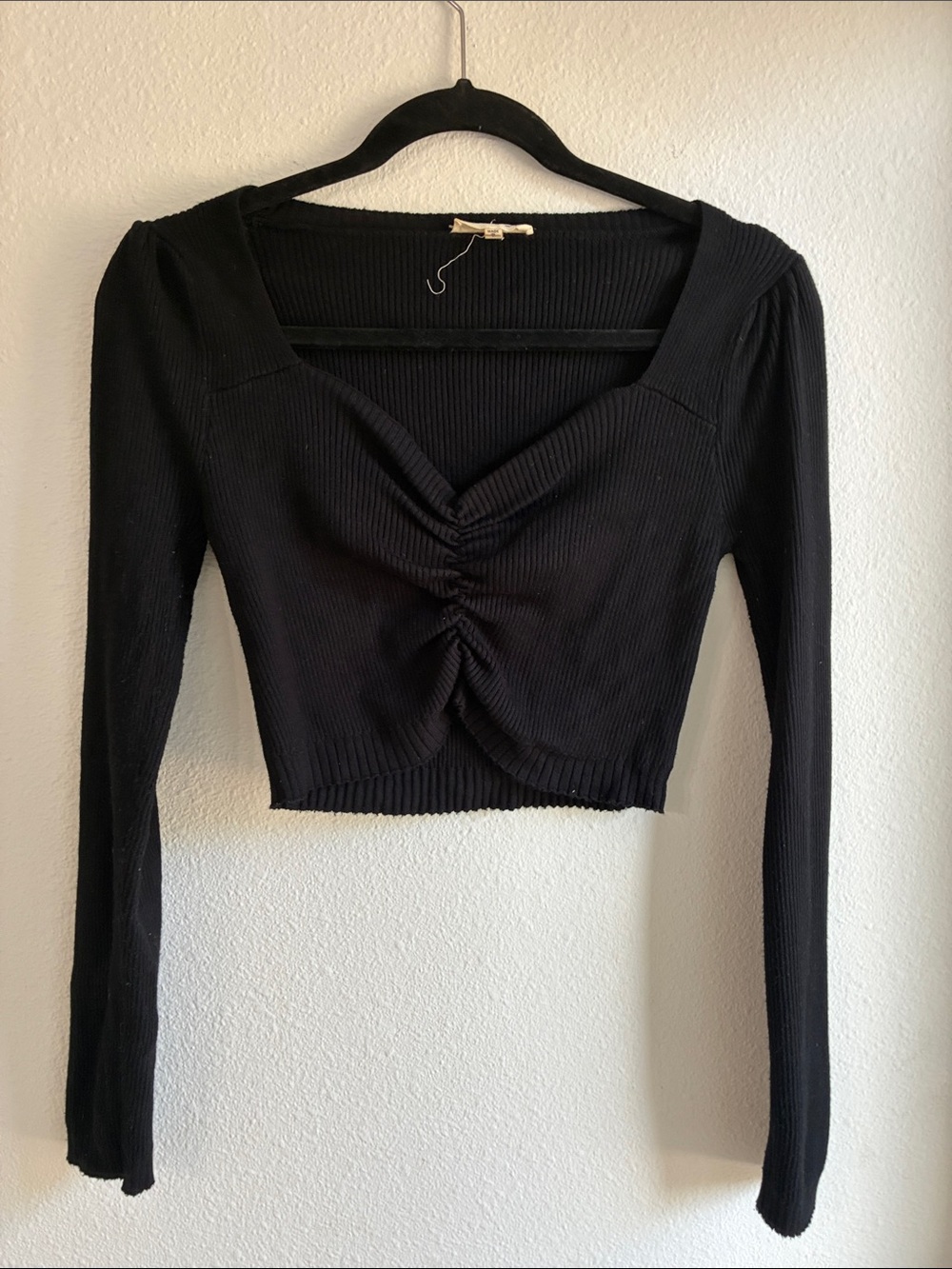 The Vintage Shop Black Ruched Square-Neck Crop Top